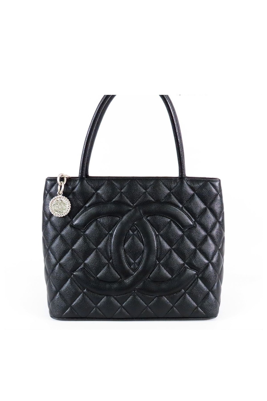 Chanel Reissue Tote Bag Black Silver Caviar Leather Quilted Stitch